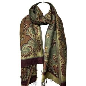 Dolce & Gabbana D&G Cashmere Silk Pashmina Scarf Shawl Green Burgundy Paisley